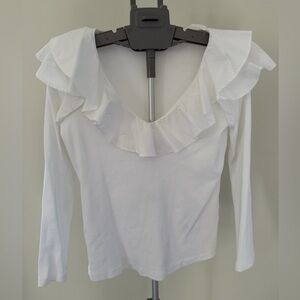 Veronica Beard White Ruffled Blouse